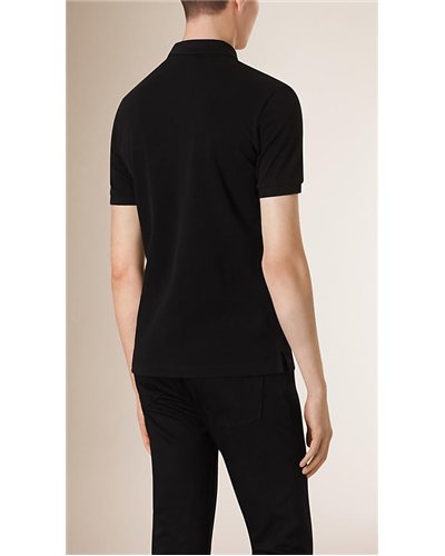 Burberry Check Placket Pique Cotton Polo Shirt Black