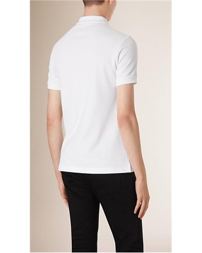 Burberry Check Placket Piqué Cotton Polo Shirt White