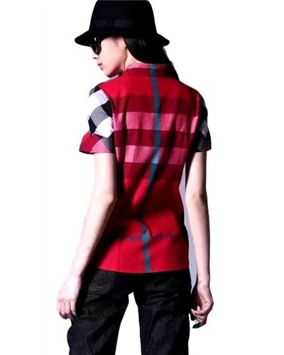 Burberry Women's Brit Tonal  Short Sleeve Check  Shirt Red