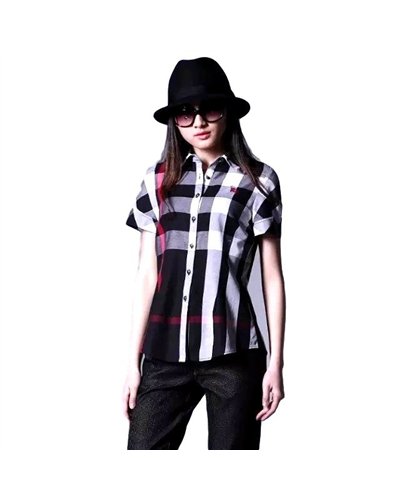 Burberry Women's Brit Tonal  Short Sleeve Check  Shirt Blue