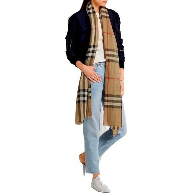 Burberry Checked Carmel Silk-Blend Gauze Scarf