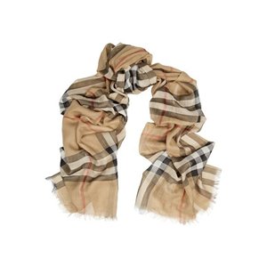Burberry Checked Carmel Silk-Blend Gauze Scarf