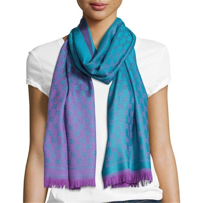 Gucci Reversible Wool Stencil Scarf Turquoise/Blue