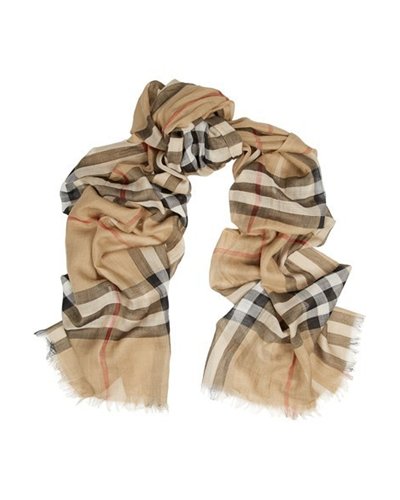 Burberry Checked Carmel Silk-Blend Gauze Scarf