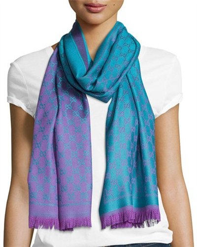 Gucci Reversible Wool Stencil Scarf Turquoise/Blue