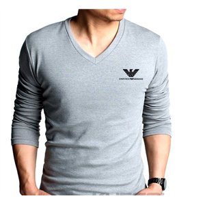 Armani Men's Long Sleeve V Neck Tee Shirt  Gray
