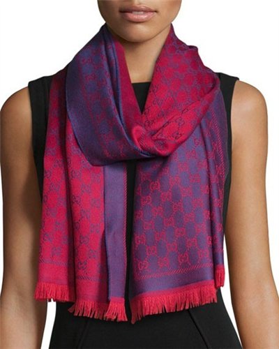 Gucci Reversible Wool Stencil Scarf Purple/Red